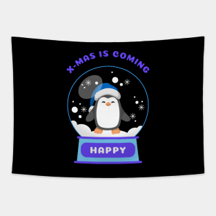 Xmas Is Coming Happy Penguin (Blue) Tapestry