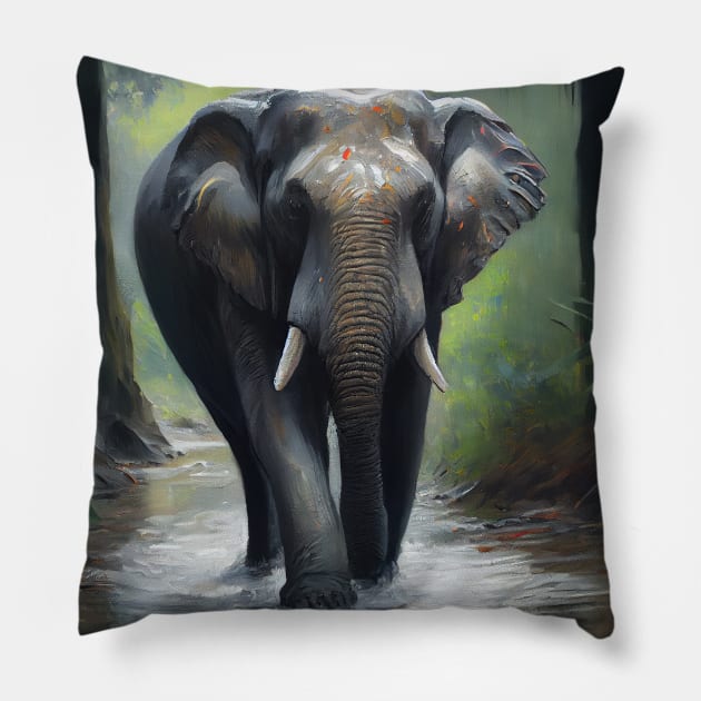 Asian Elephant Oil paint Pillow by ABART BY ALEXST 