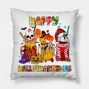 Happy HalloThanksMas Drinks Halloween Christmas Pillow