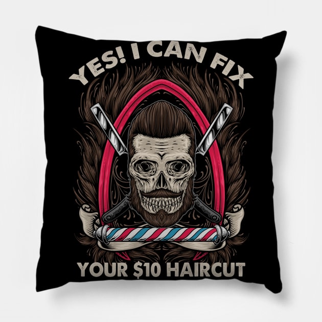 Bearded Barber Skull | Can Fix Your $10 Haircut | Hair Cut Pillow by JakesRWild