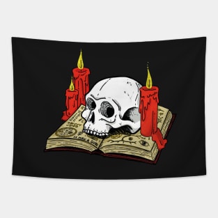 Magic Spellbook Skull Tapestry