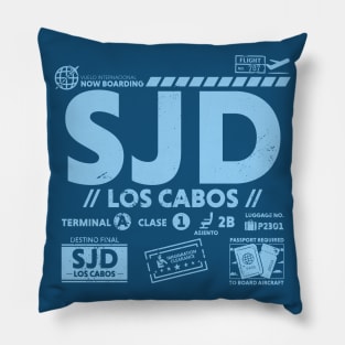 Vintage Los Cabos SJD Airport Code Travel Day Retro Travel Tag Mexico Pillow