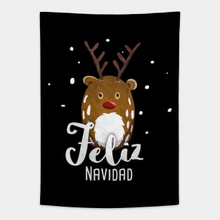 Feliz Navidad Merry Christmas With Reindeer Rudolph Tapestry