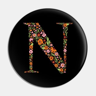 Retro Floral Letter N Pin