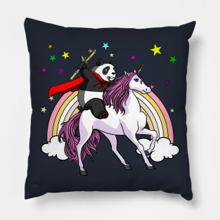 Panda Bear Riding Unicorn Funny Rainbow Pillow