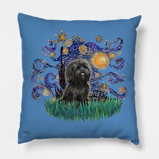 Moon and Stars with an Adorable Black Shih Tzu Pillow