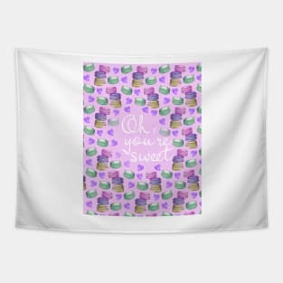 Oh Youre Sweet Macaron Dreams Watercolour Purple White Tapestry