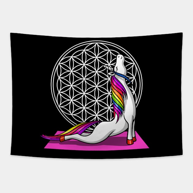 Unicorn Yoga Tapestry by underheaven