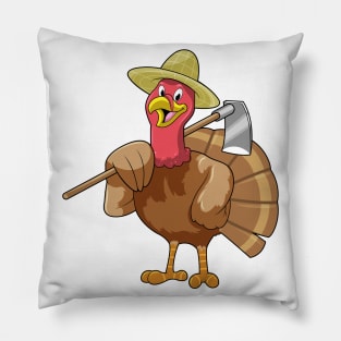 Turkey as Farmer with Hoe Pillow