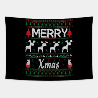 Merry XMAS Ugly Christmas Sweater Graphic Tapestry