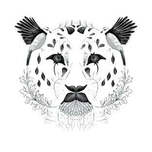 Leopard Face Symmetrical Design Combining Flora and Fauna T-Shirt