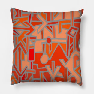 African Tribal BaKuba - Scarlet Red Orange Pillow