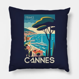 A Vintage Travel Art of Cannes - France Pillow