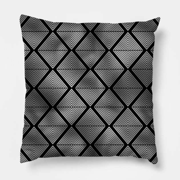 Lined Diamonds in Black and Silver Vintage Faux Foil Art Deco Vintage Foil Pattern Pillow by podartist