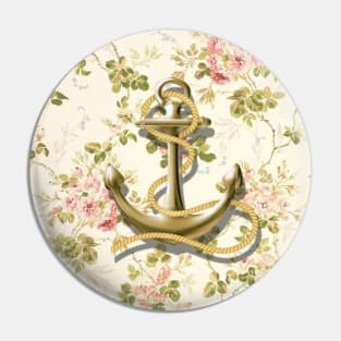 1980s cottagecore shabby chic beige floral nautical anchor Pin