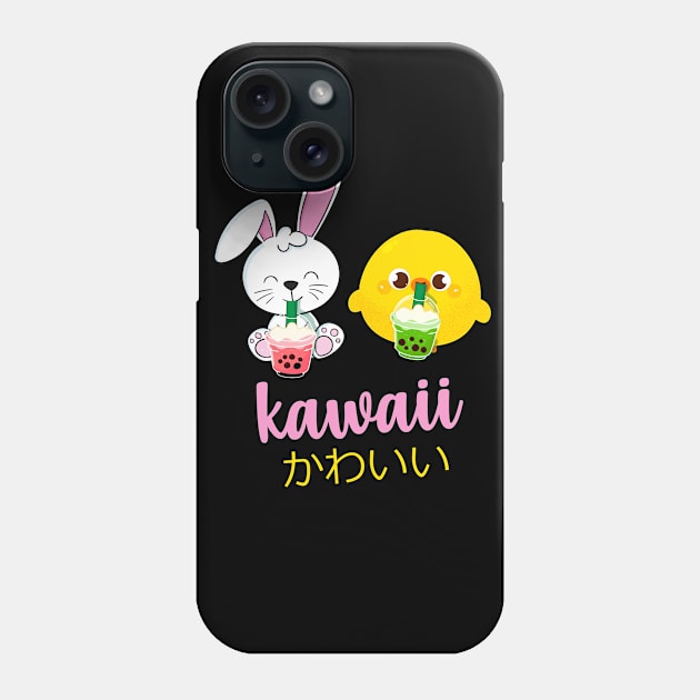 Kawaii cute anime bunny and duck drinking bubble tea Phone Case by Trendy_Designs