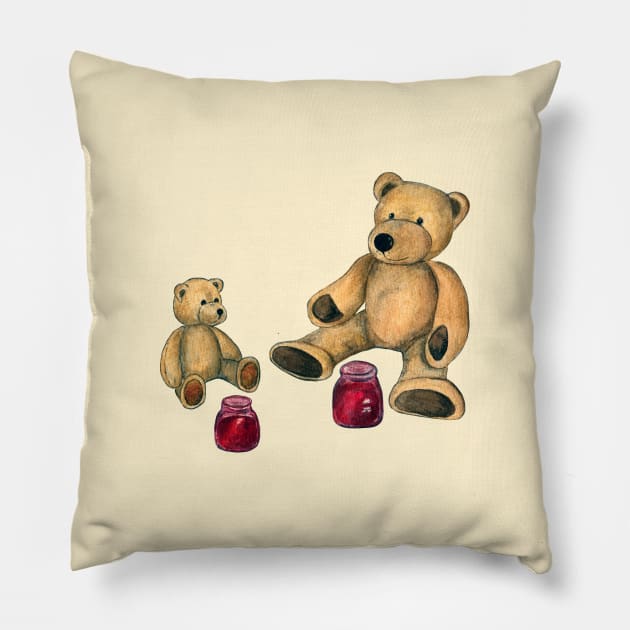 Cute bears with jam jars Pillow by Flowersforbear