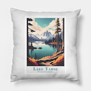 Retro Vintage Lake Tahoe - Nevada, California Scenic Beauty Poster Pillow