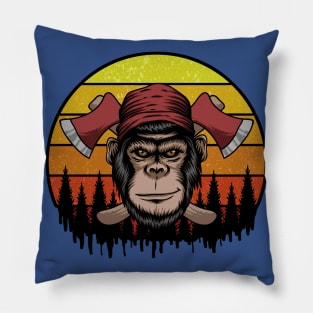 Lumberjack Bigfoot Retro Sunset Pillow