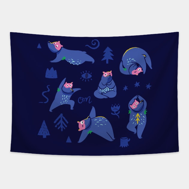 Yoga Bears 2 Tapestry by PenguinHouse