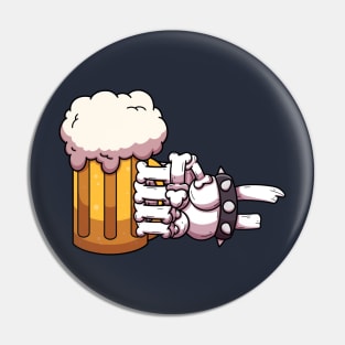 Skeleton Hand Holding Beer Cartoon Pin