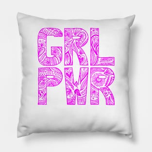 Floral girlpower text in pink Pillow