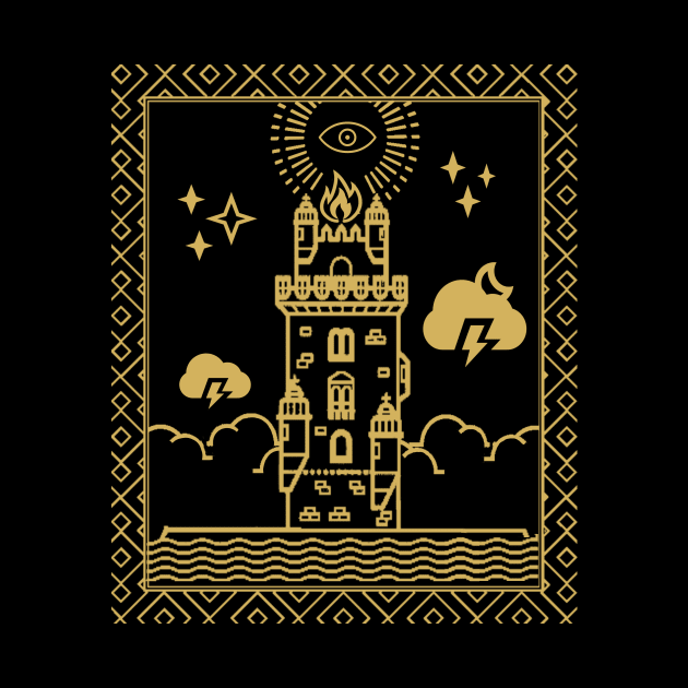 Tarot Card - The Tower - Gold by ballhard