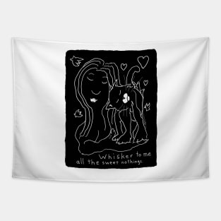 Whisker To Me black and white cat drawing for light background Tapestry