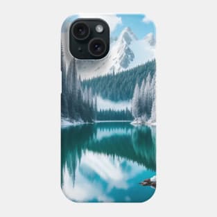 A pristine alpine lake nestled in the heart of snow-capped mountains. Phone Case