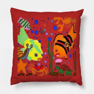 Marine Life illustration on Red Background Pillow