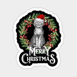 Merry Christmas Grinning Cat with Wreath Magnet