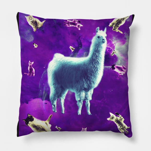 Outer Space Galaxy Cat With Llama Pillow by Random Galaxy