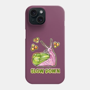 Slow down, cute snail stopping to smell the flowers Phone Case