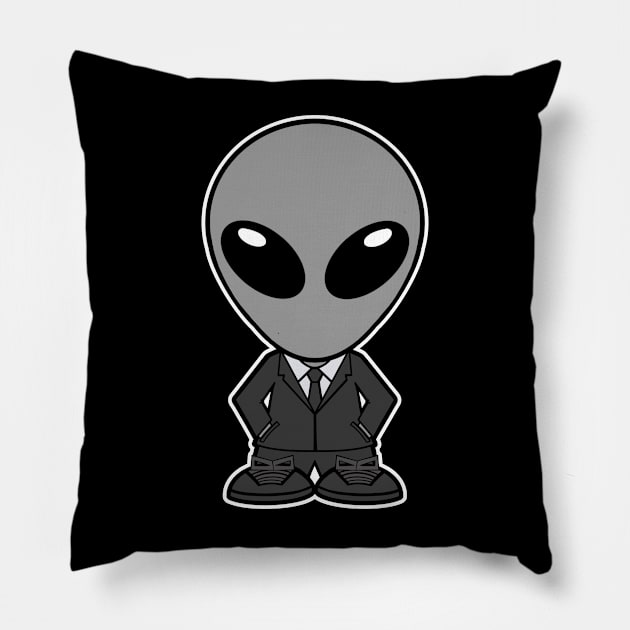 Gray Alien In Dark Business Suit Pillow by SpaceAlienTees