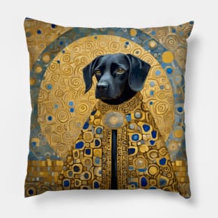 Gustav Klimt Style Black Dog with Golden Robe Pillow