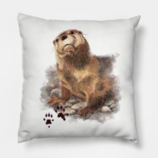 Cute Watercolor Otter Animal Art Pillow