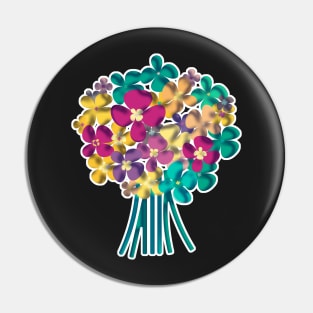 Childish Folk art flowers bouquet in yellow, green and pink Pin