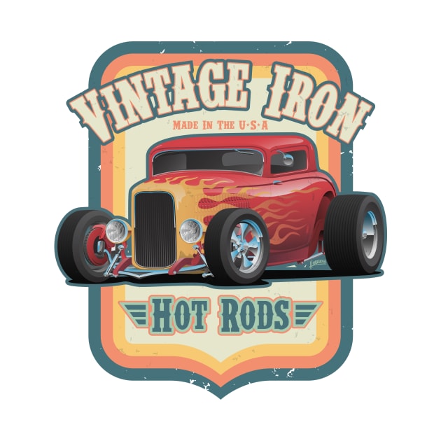 Vintage Iron Hot Rods Retro Style Automotive Art Illustration by hobrath