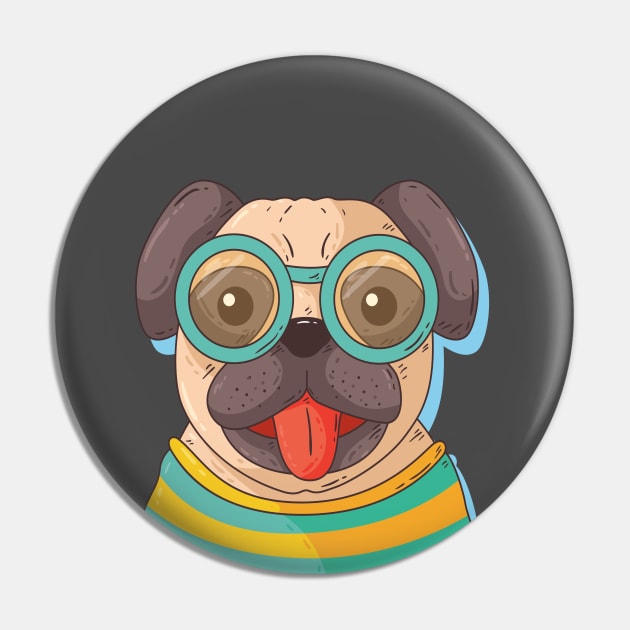 Pug With Glasses Pin by Mako Design 