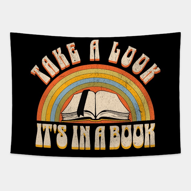 Take a look it's in a book, Reading rainbow , vintage retro design Tapestry by Bellinna