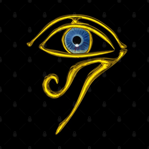 BLUE TALISMAN / GOLD HORUS EYE  IN BLACK Egyptian Divinity by BulganLumini