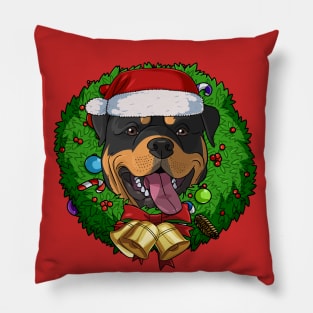 Funny Rottweiler Santa Christmas Wreath Pillow