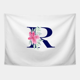 Watercolor Floral Letter R in Navy Tapestry