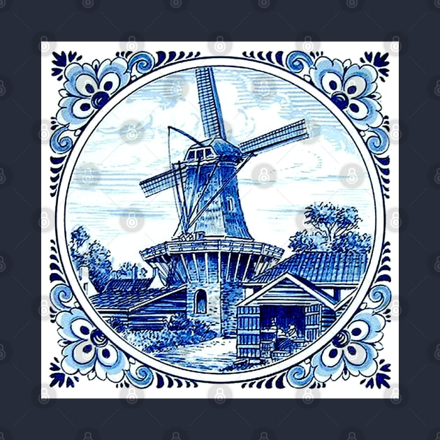 Dutch Blue Delft Large Windmill Scene Print by posterbobs