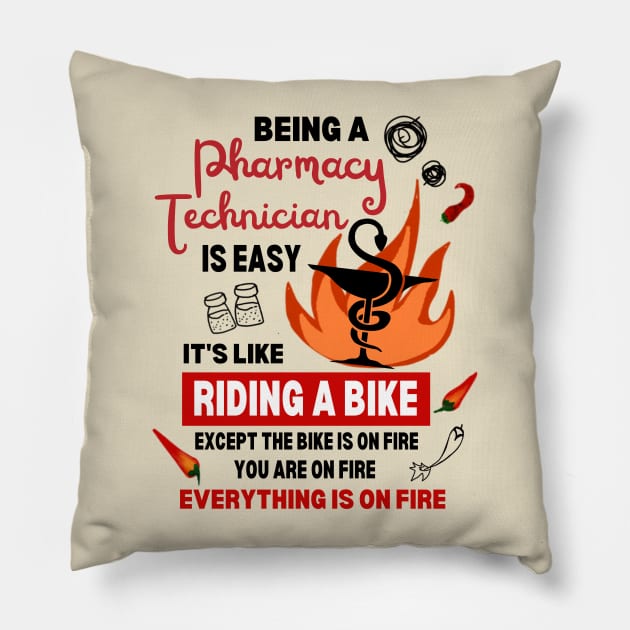 Funny Pharmacy Technician Job is On Fire Medical Student Pillow by Mochabonk