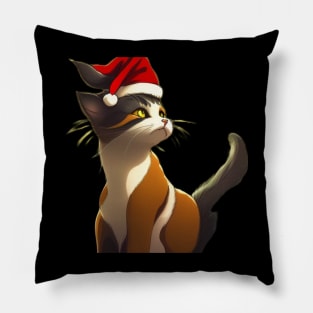 Christmas cat wearing Santa's hat Pillow