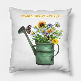 Sprinkle Nature's Palette Wildflowers in a Watering Can Butterfly Pillow