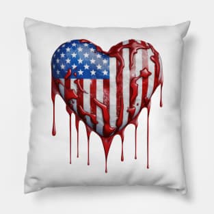 American Flag Dripping Heart #2 Pillow
