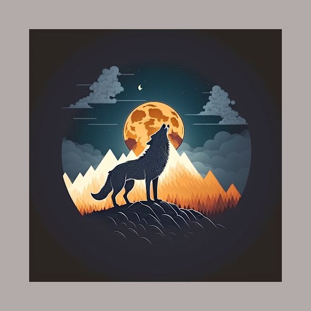 wolf in front of a golden moon by abomastour