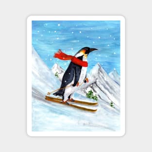 Downhill Skiing Penguin Magnet